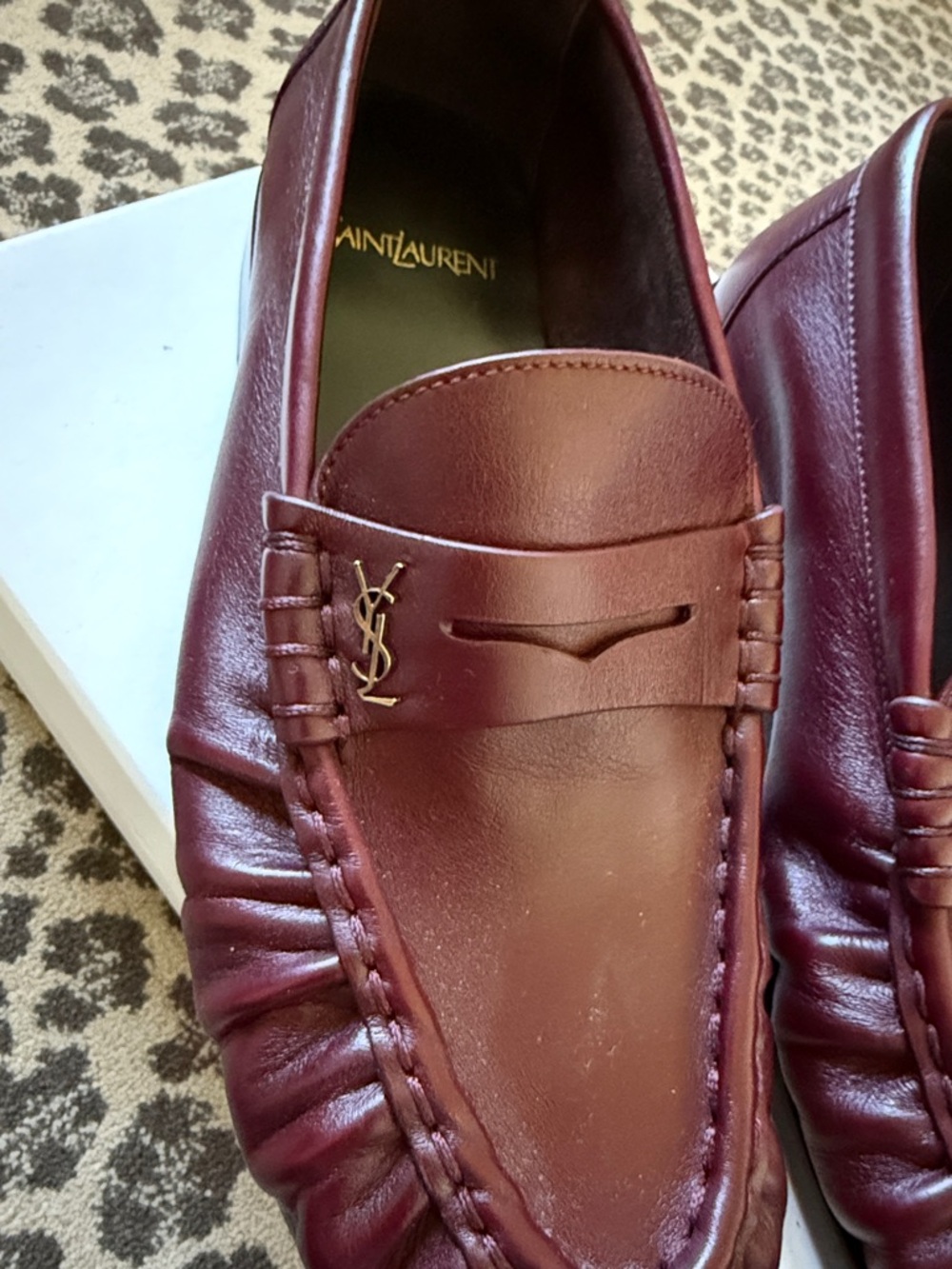 Saint Laurent Burgundy Leather Penny Loafers - Picture 7 of 15